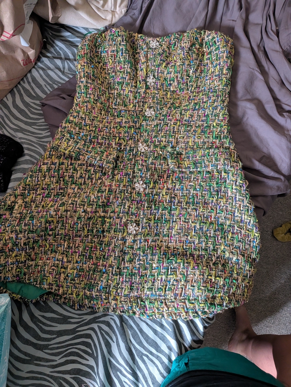 Fashion Nova Tanya Tweed Mimi Dress - Textured Multicolor Tweed Strapless Dress